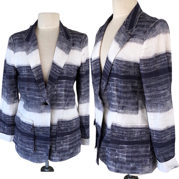 Raquel Allegra Jackets & Blazers - Raquel Allegra Indigo Linen Blend One Button Blazer Jacket